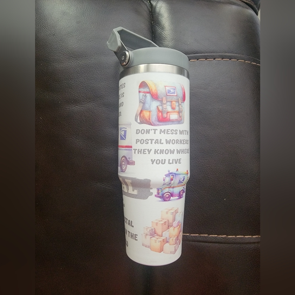 30oz Postal Worker Custom Made Tumbler New NWOT GIFT With Sip Lid-Straw